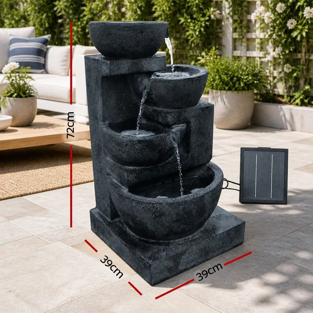 Solar Water Fountain Outdoor Garden 72CM Blue 4-Tier Cascading Bowl with LED Lights