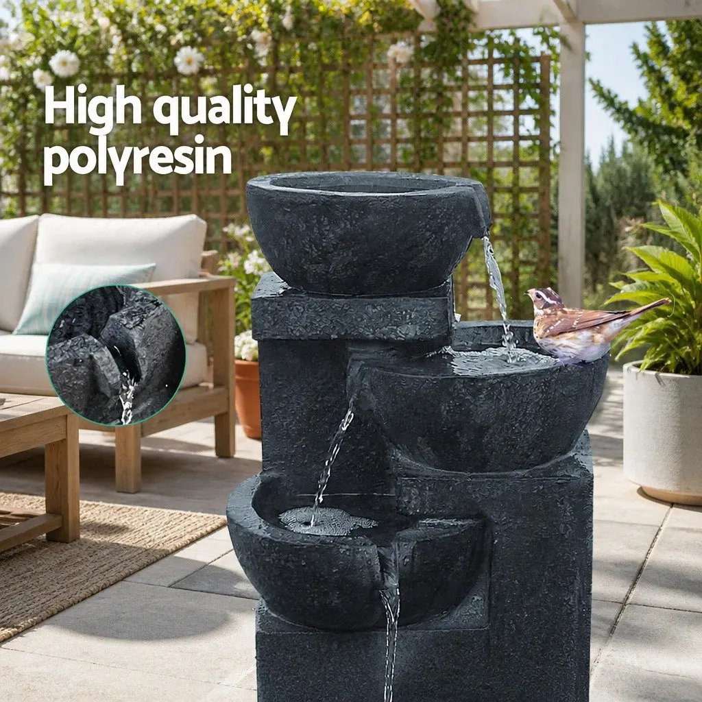 Solar Water Fountain Outdoor Garden 72CM Blue 4-Tier Cascading Bowl with LED Lights