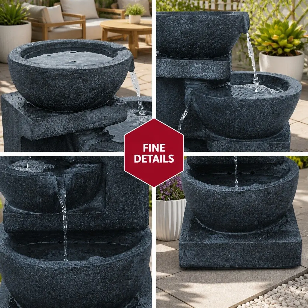 Solar Water Fountain Outdoor Garden 72CM Blue 4-Tier Cascading Bowl with LED Lights