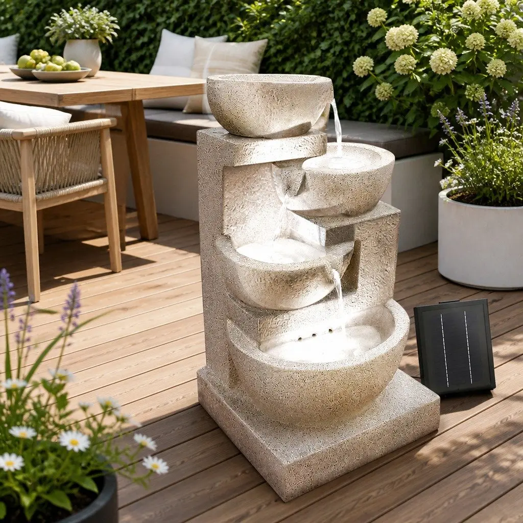Solar Water Fountain 4-Tier Cascading LED Feature Outdoor Indoor Sand 72CM Height Garden Decor