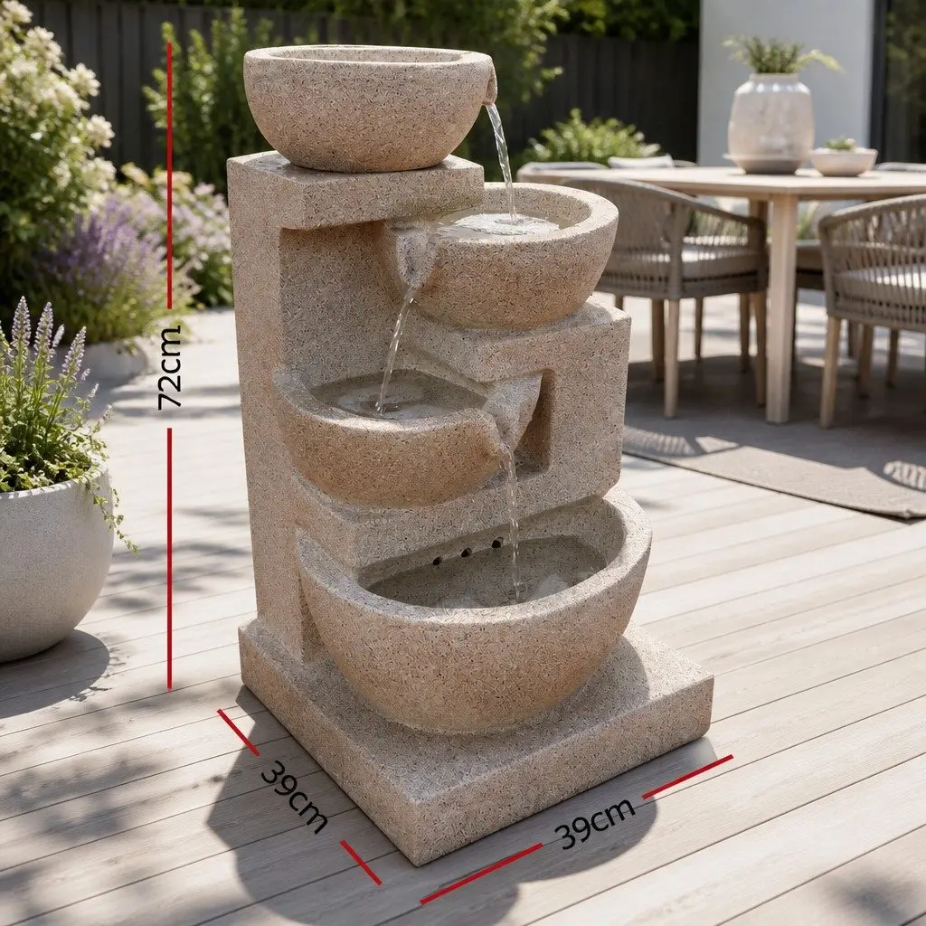 Solar Water Fountain 4-Tier Cascading LED Feature Outdoor Indoor Sand 72CM Height Garden Decor