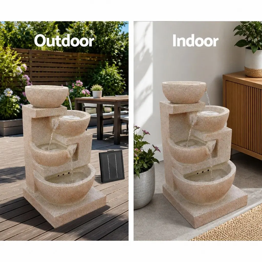 Solar Water Fountain 4-Tier Cascading LED Feature Outdoor Indoor Sand 72CM Height Garden Decor