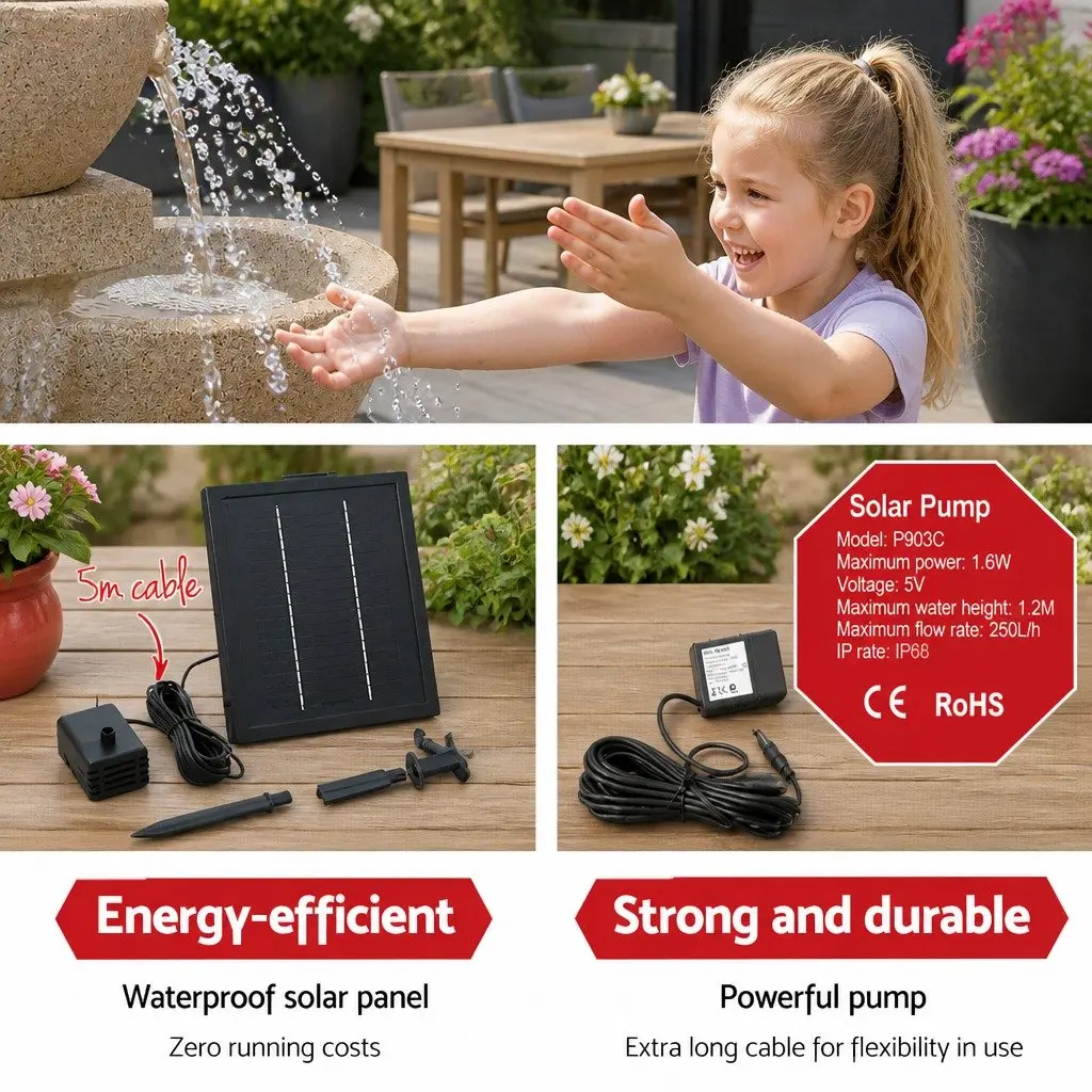 Solar Water Fountain 4-Tier Cascading LED Feature Outdoor Indoor Sand 72CM Height Garden Decor