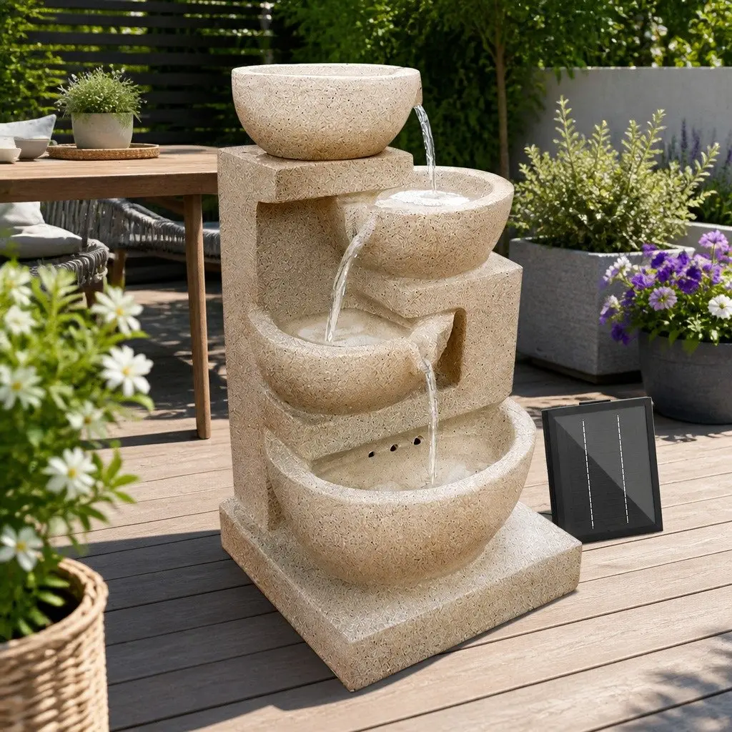 Solar Water Fountain 4-Tier Cascading LED Feature Outdoor Indoor Sand 72CM Height Garden Decor