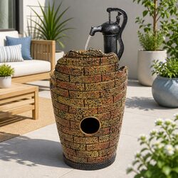 Solar Fountain Water Feature Cascading Design Outdoor Indoor 80CM Brown