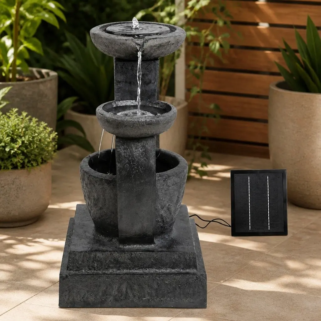 Solar Water Fountain 3-Tier Cascading Mushroom LED Light Garden Outdoor Feature