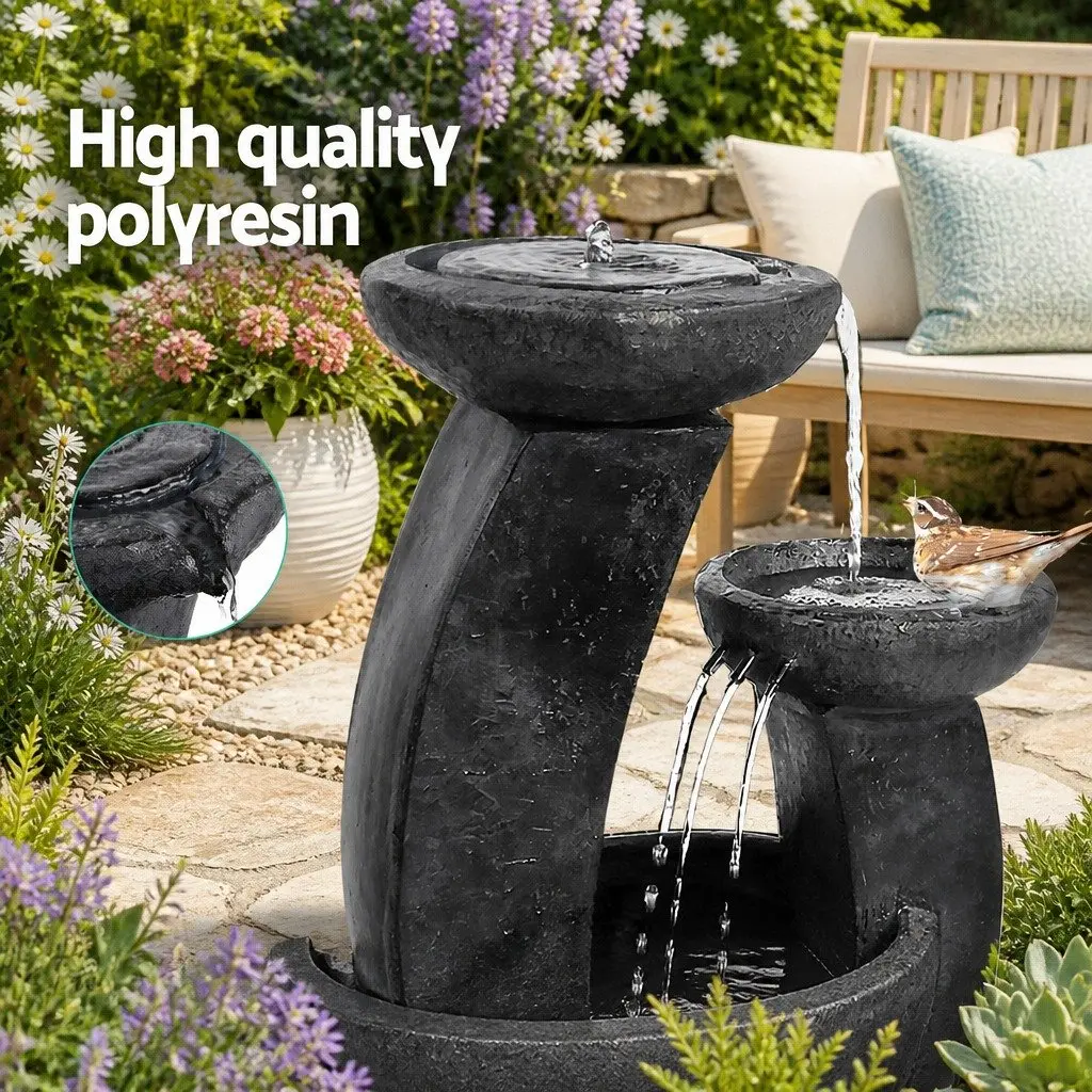 Solar Water Fountain 3-Tier Cascading Mushroom LED Light Garden Outdoor Feature