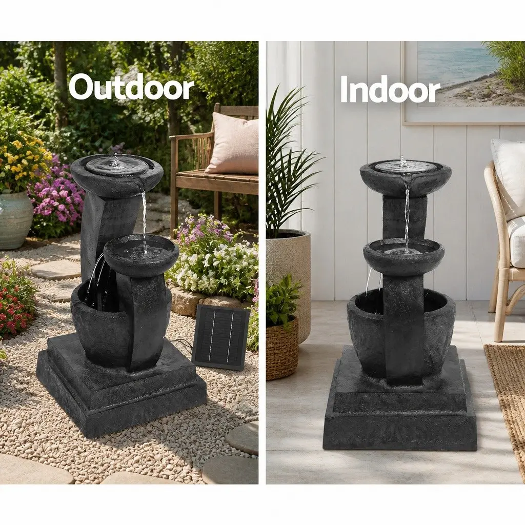 Solar Water Fountain 3-Tier Cascading Mushroom LED Light Garden Outdoor Feature