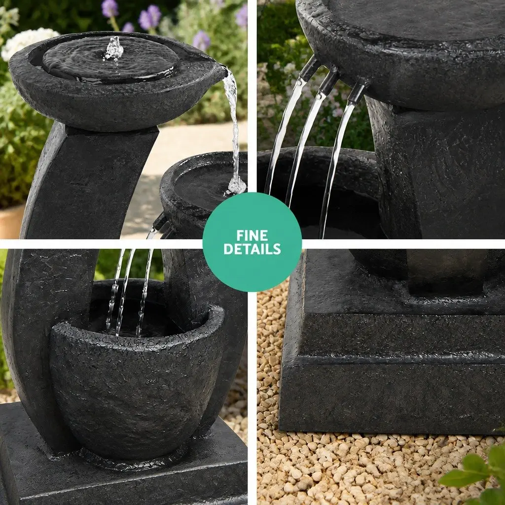 Solar Water Fountain 3-Tier Cascading Mushroom LED Light Garden Outdoor Feature
