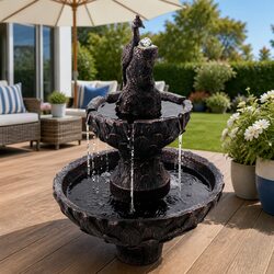 Solar Water Feature Tier Fountain Bird Bath Garden 106CM Peacock Brown Outdoor