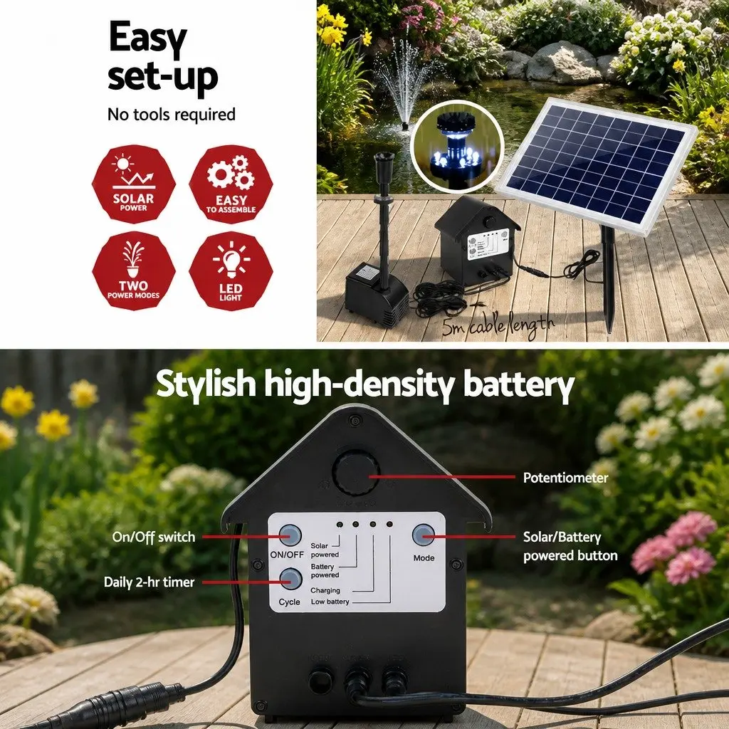 Solar-Powered Submersible Fountain Pump with