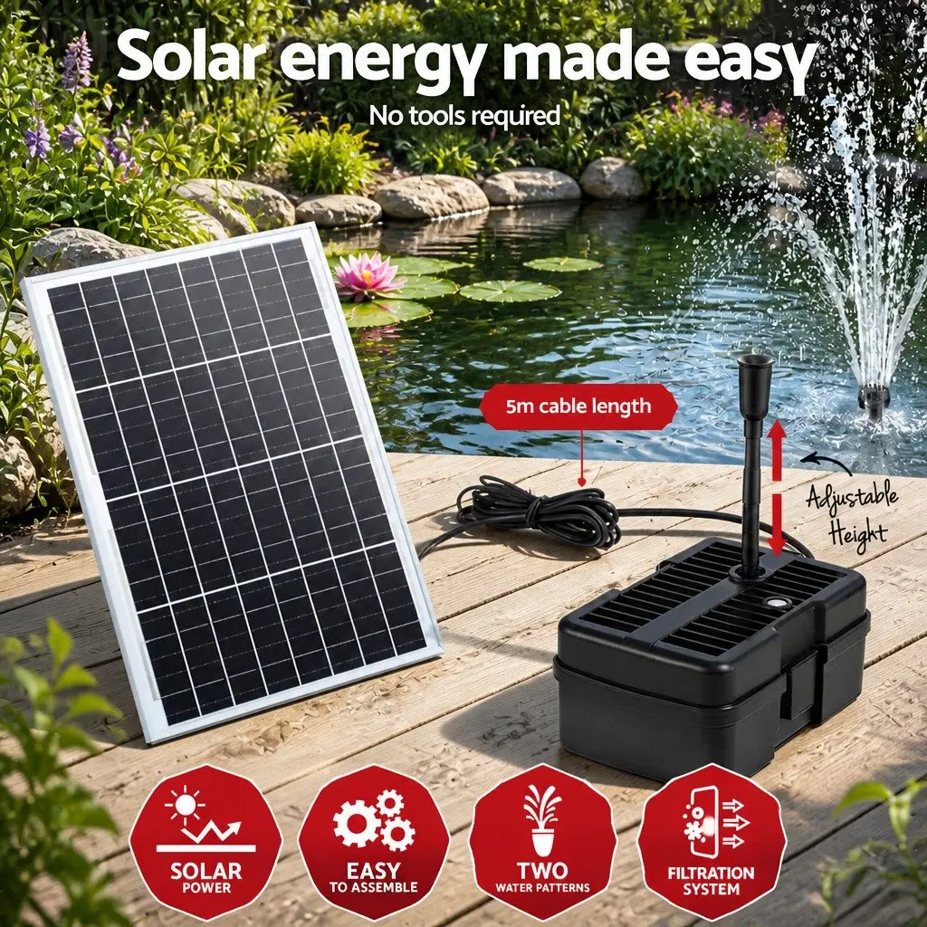 Solar Submersible Fountain Pump 1190L/H Outdoor Pond Water Feature with Filter