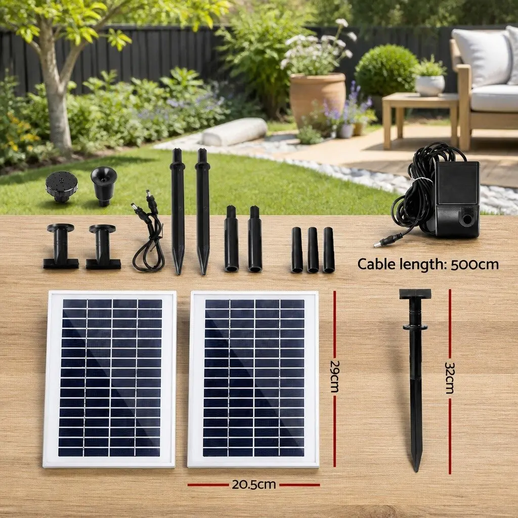 Solar-Powered Water Fountain Kit with 2 Solar Panels