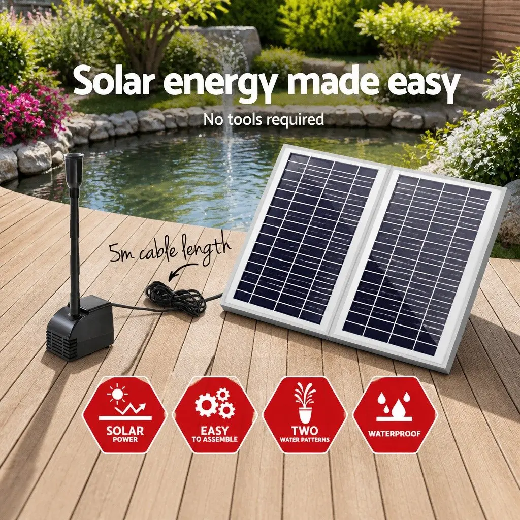 Solar-Powered Water Fountain Kit with 2 Solar Panels