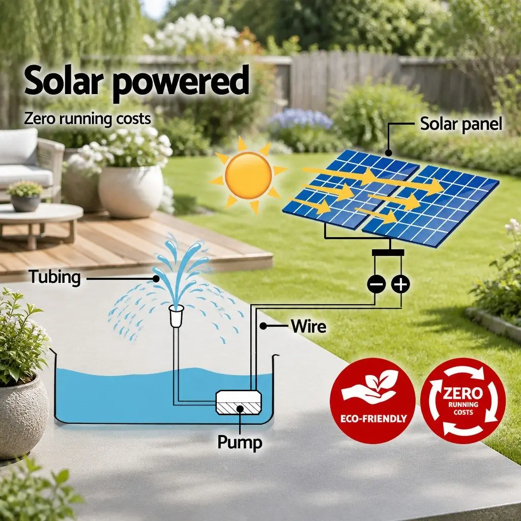 Solar-Powered Water Fountain Kit with 2 Solar Panels
