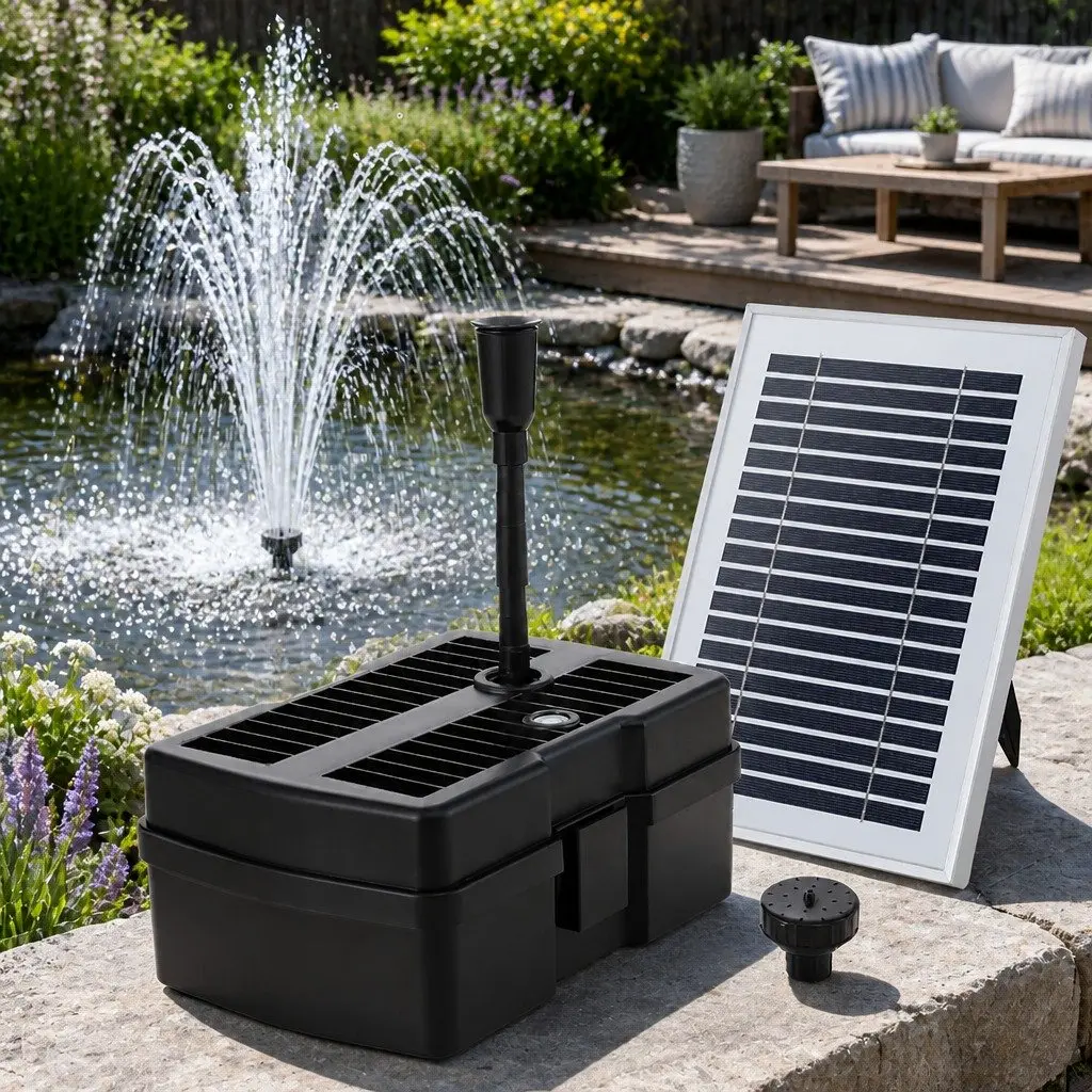 Solar Submersible Water Pond Fountain Pump with Filter Box 4.6FT 470L/H Black