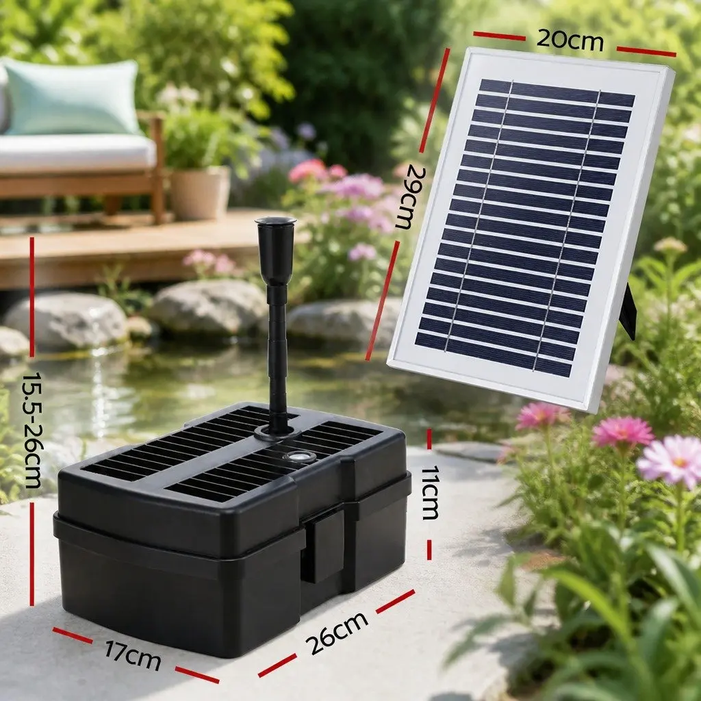 Solar Submersible Water Pond Fountain Pump with Filter Box 4.6FT 470L/H Black
