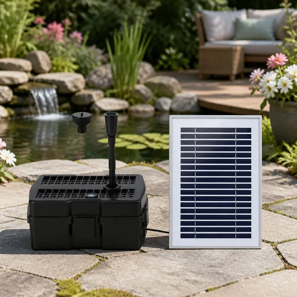 Solar Submersible Water Pond Fountain Pump with Filter Box 4.6FT 470L/H Black