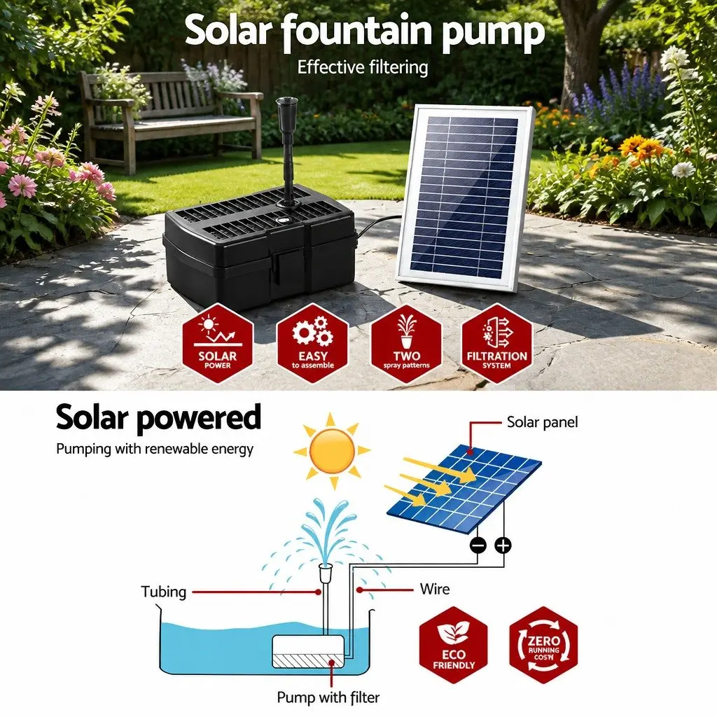 Solar Pond Pump for Garden Water Feature 4.6FT Lift