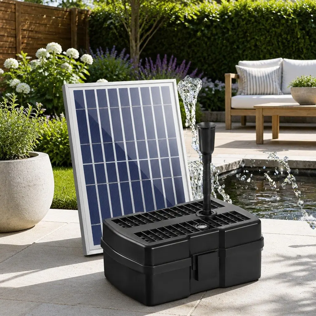 Solar Pond Pump Fountain Submersible Filter Box Outdoor Garden Pool 6.6FT