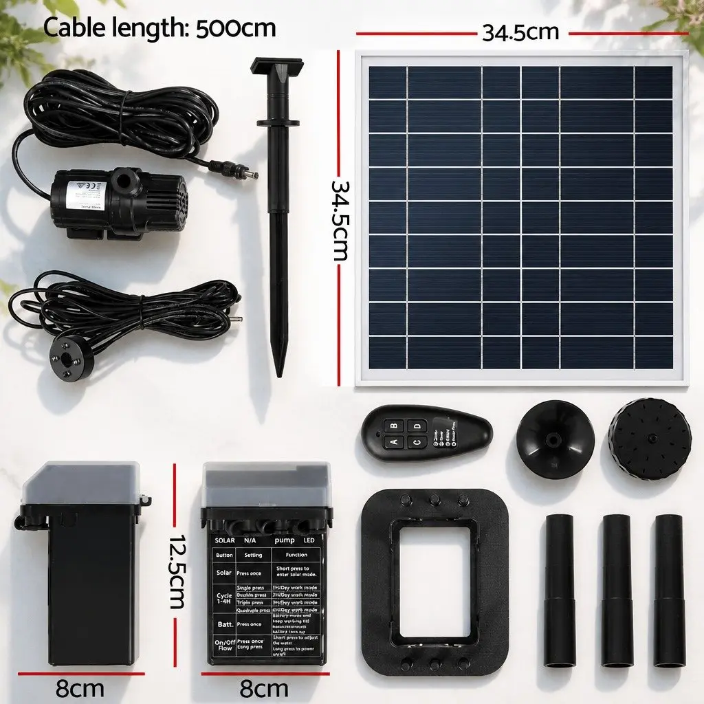 Solar Pond Pump Fountain with LED Lights Battery Backup 9.8FT Water Feature