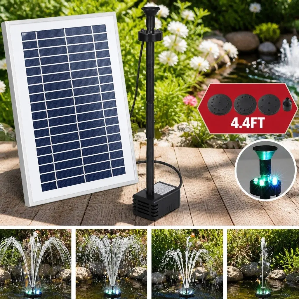 Solar Pond Pump Fountain for Garden and Patio 4.4FT with LED Lights and Remote Control