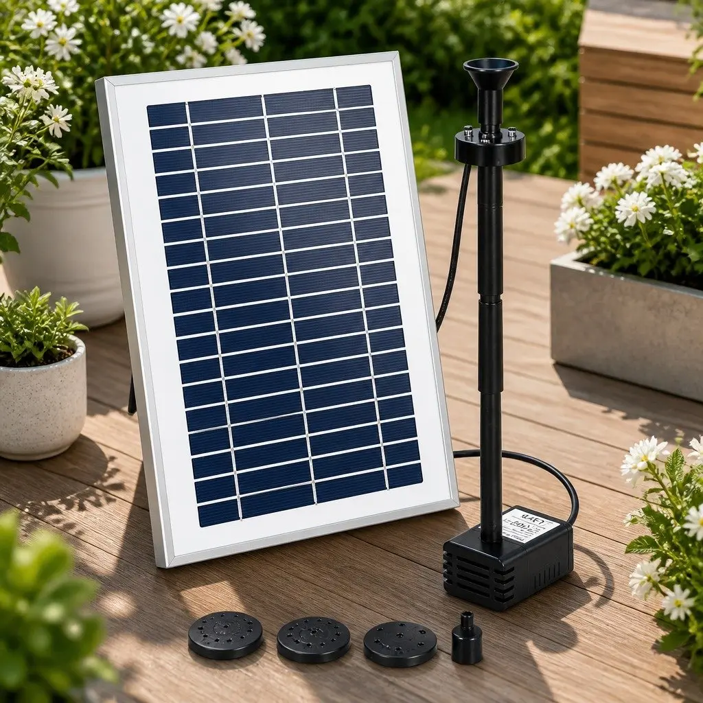Solar Pond Pump Fountain for Garden and Patio 4.4FT with LED Lights and Remote Control