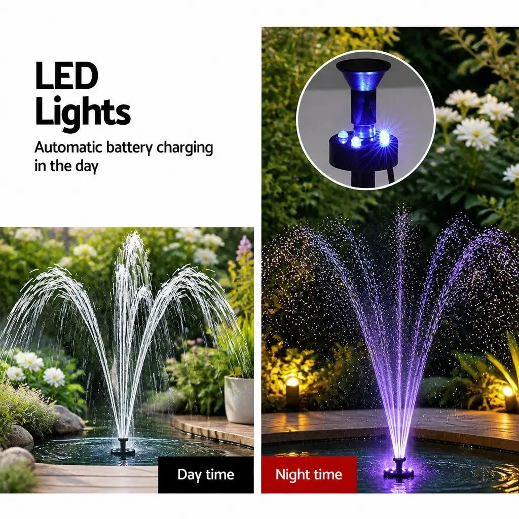 Solar Pond Pump Fountain for Garden and Patio 4.4FT with LED Lights and Remote Control