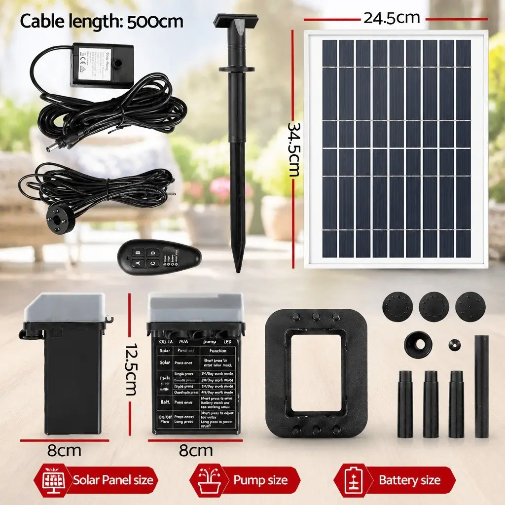 Solar Pond Pump Fountain for Garden 270L/H with LED Lights and Backup Battery