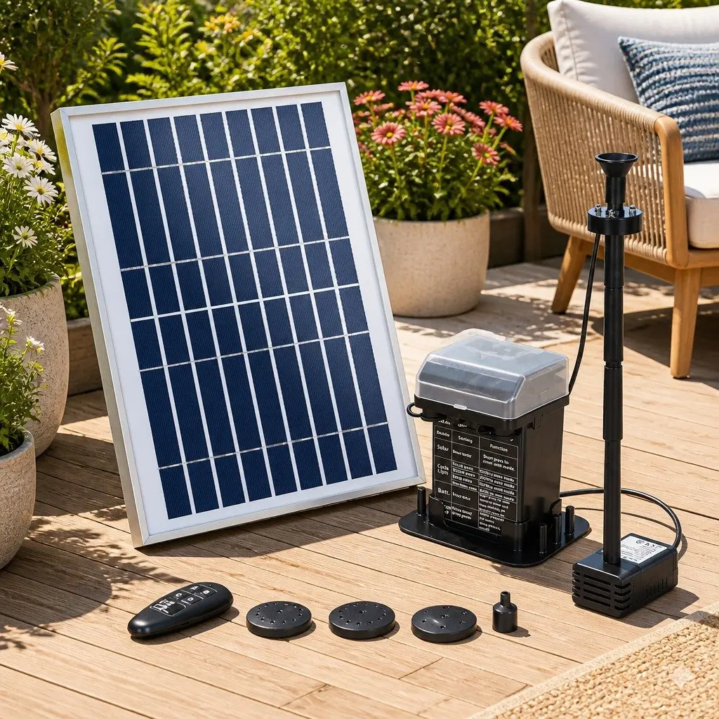 Solar Pond Pump Fountain for Garden 270L/H with LED Lights and Backup Battery