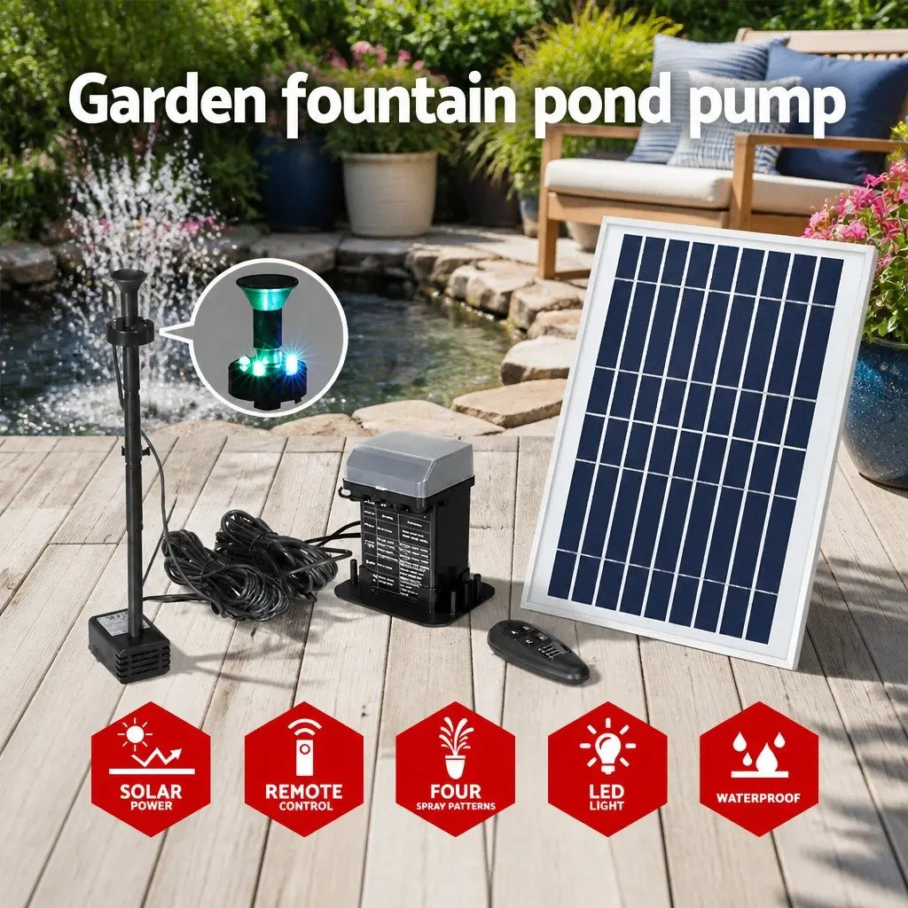 Solar Pond Pump Fountain for Garden 270L/H with LED Lights and Backup Battery