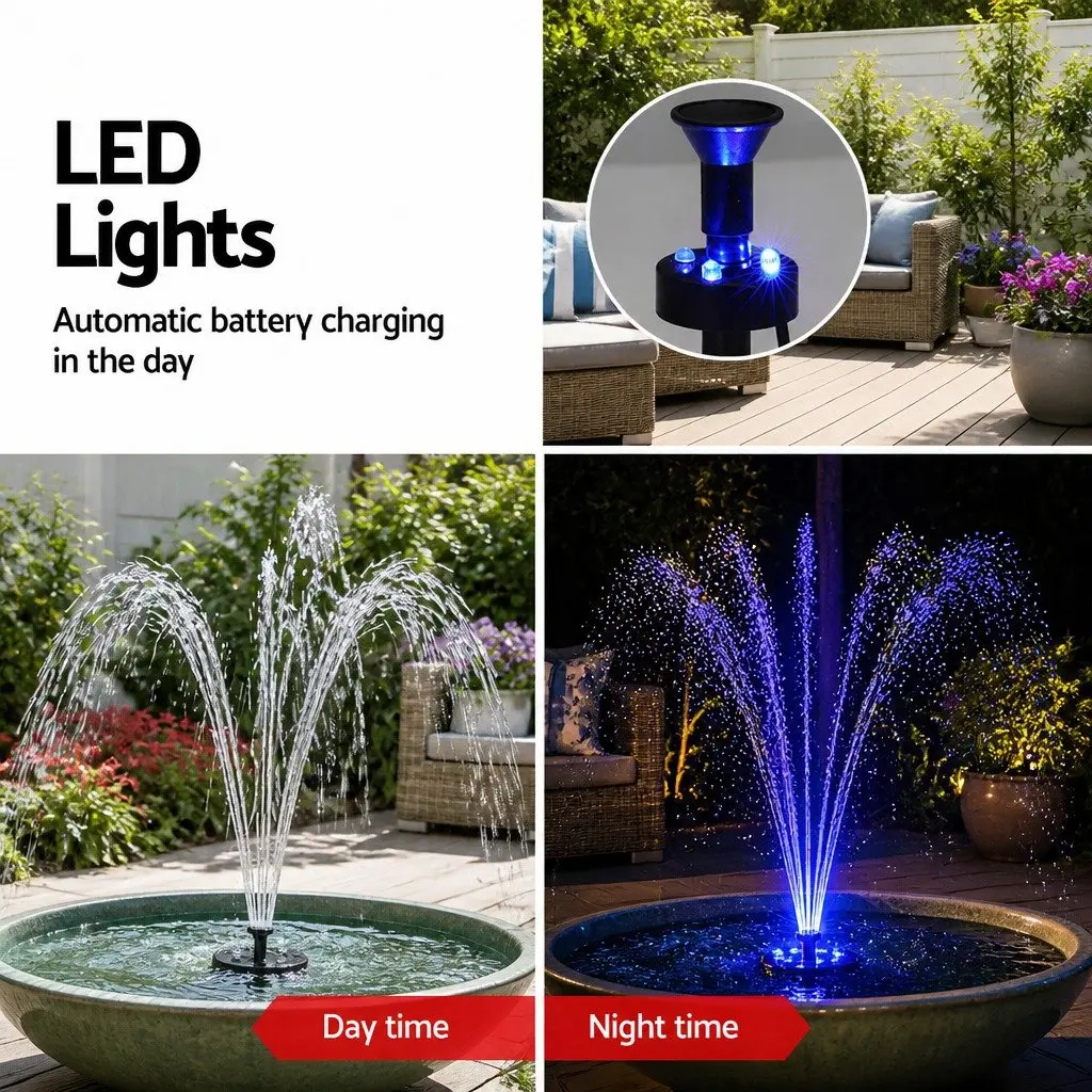 Solar Pond Pump Fountain for Garden 270L/H with LED Lights and Backup Battery