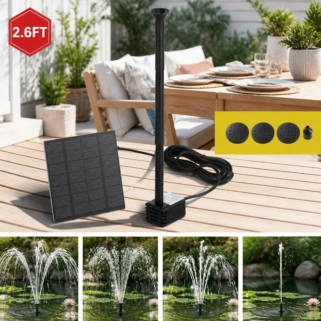 Solar Pond Pump Submersible Water Fountain Kit Outdoor Garden 4 Nozzle Options