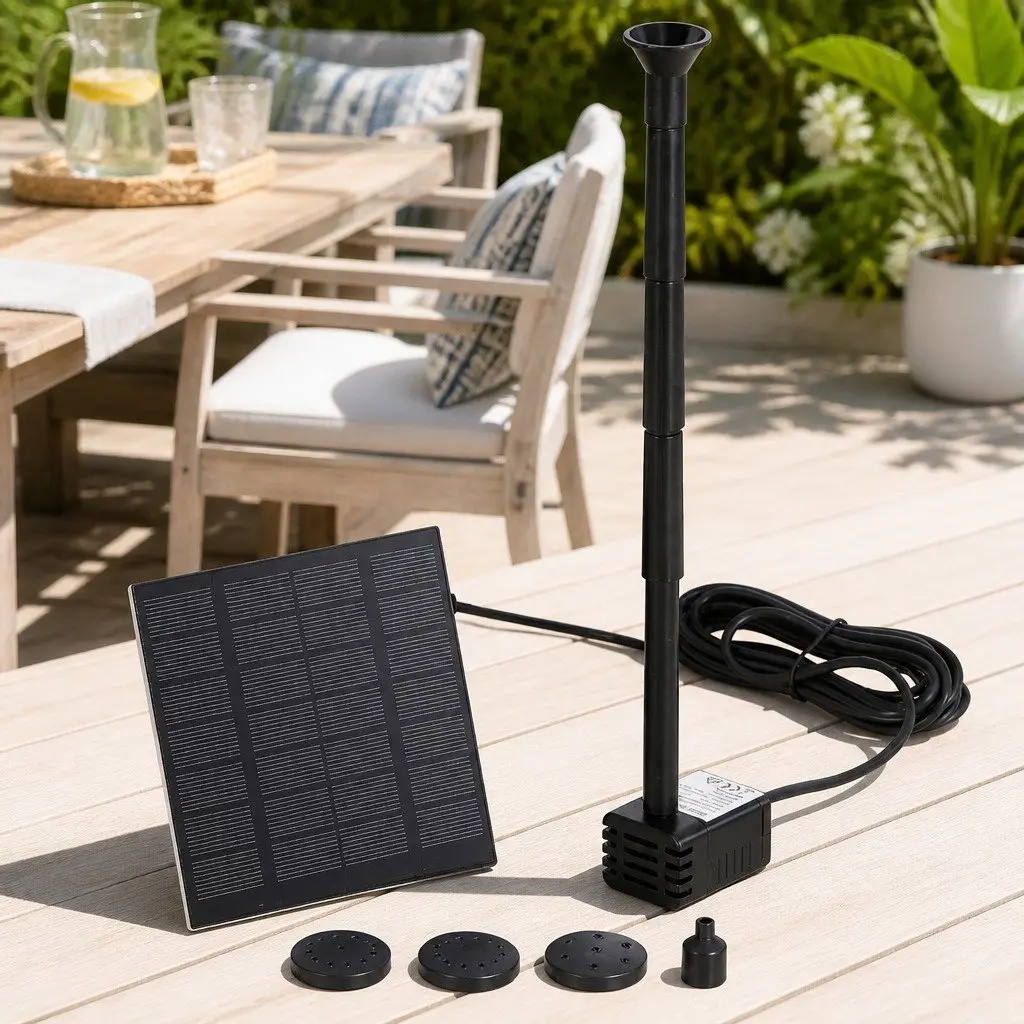 Solar Pond Pump Submersible Water Fountain Kit Outdoor Garden 4 Nozzle Options