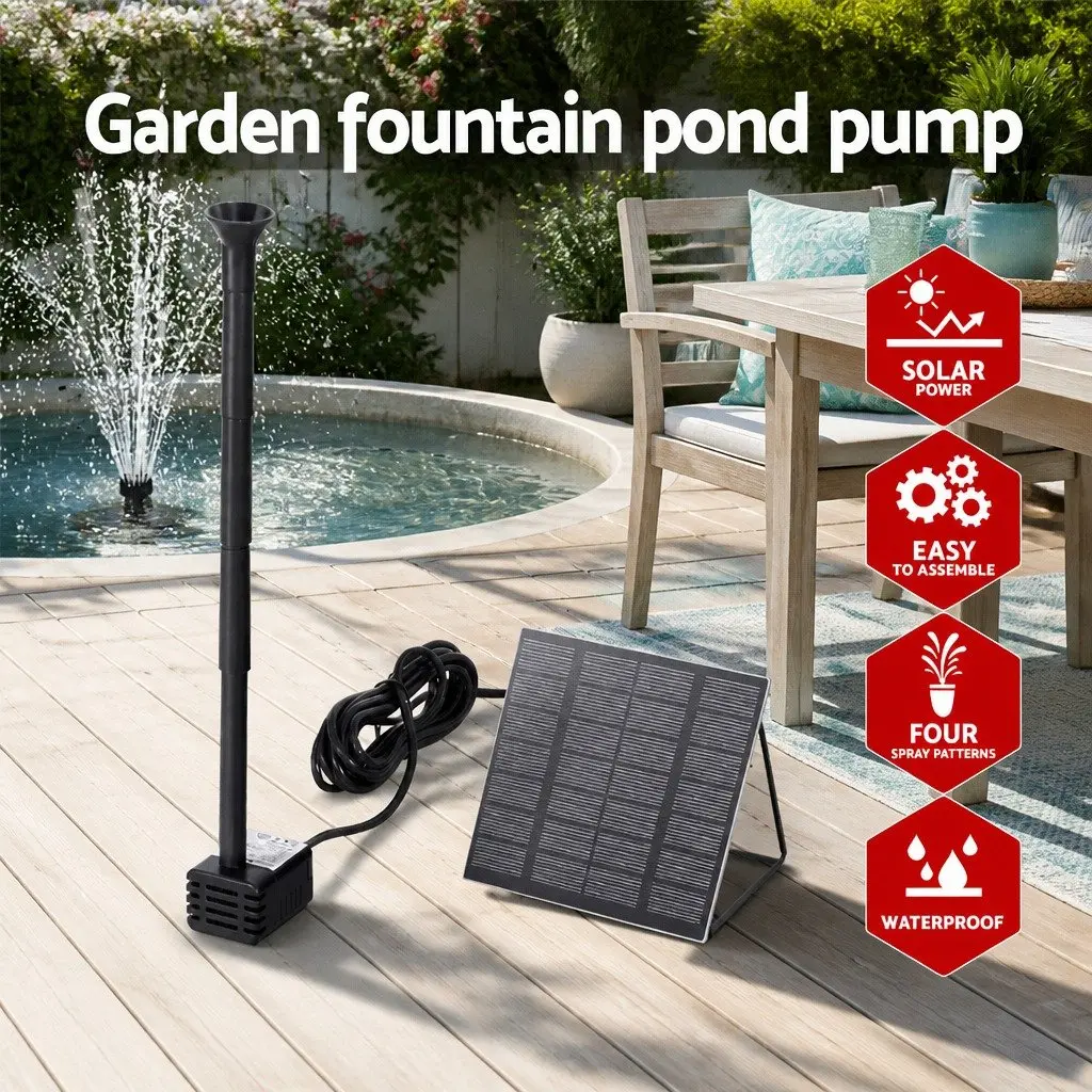 Solar Pond Pump Submersible Water Fountain Kit Outdoor Garden 4 Nozzle Options