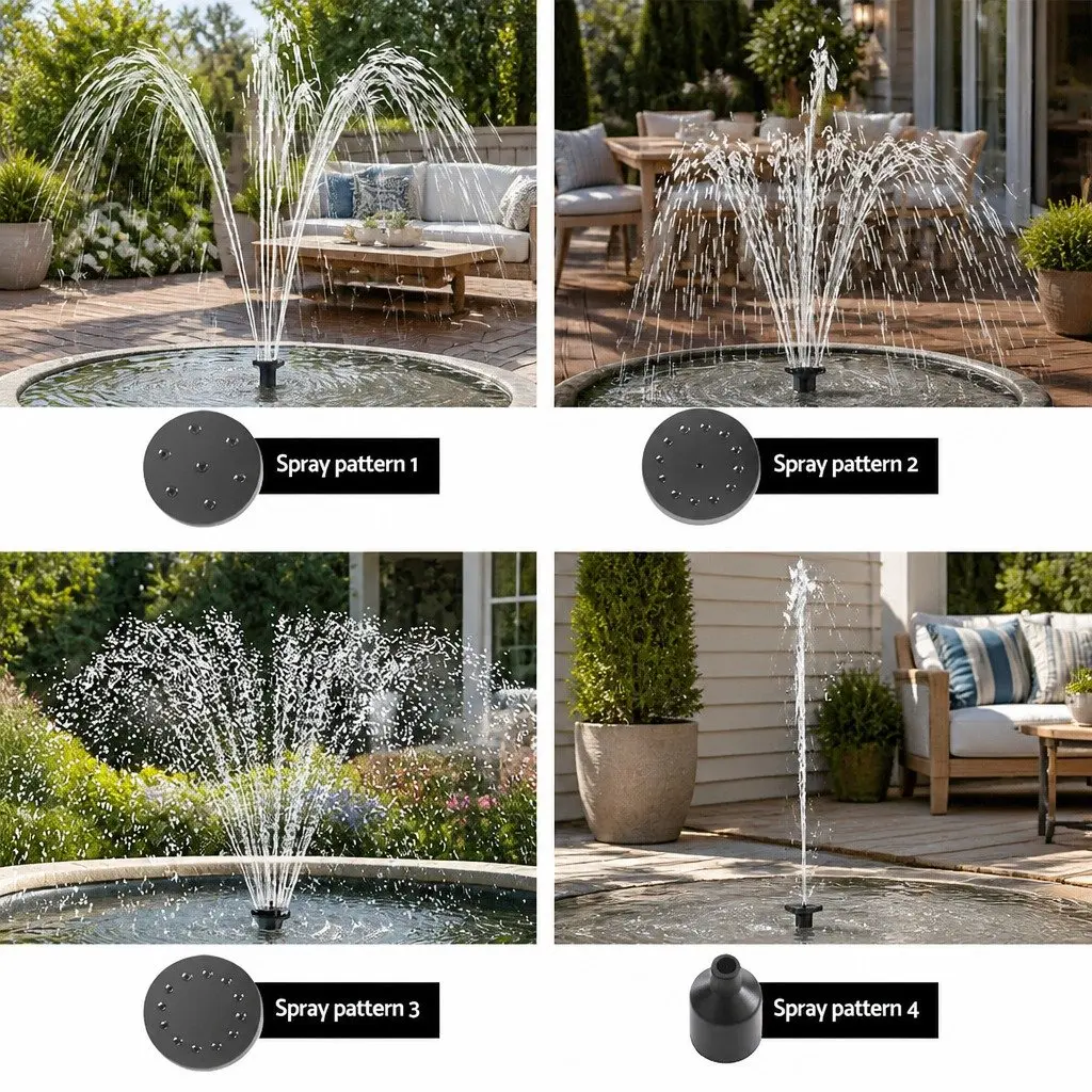 Solar Pond Pump Submersible Water Fountain Kit Outdoor Garden 4 Nozzle Options