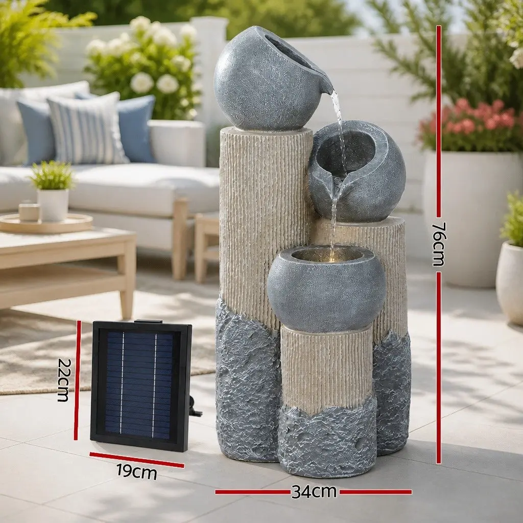 Solar Water Fountain 3-Tier Cascading Pot LED Lights Garden Outdoor Indoor