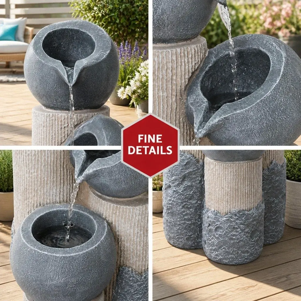 Solar Water Fountain 3-Tier Cascading Pot LED Lights Garden Outdoor Indoor