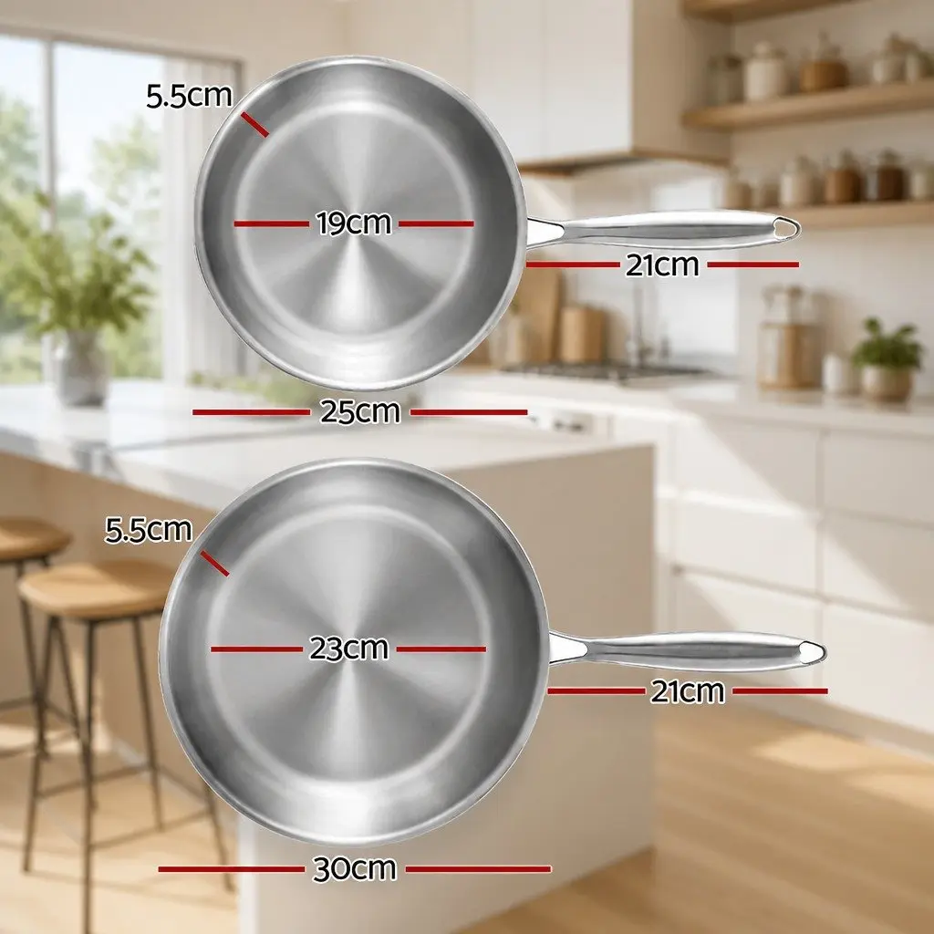 Stainless Steel Frying Pan Set Kitchen 25cm 30cm