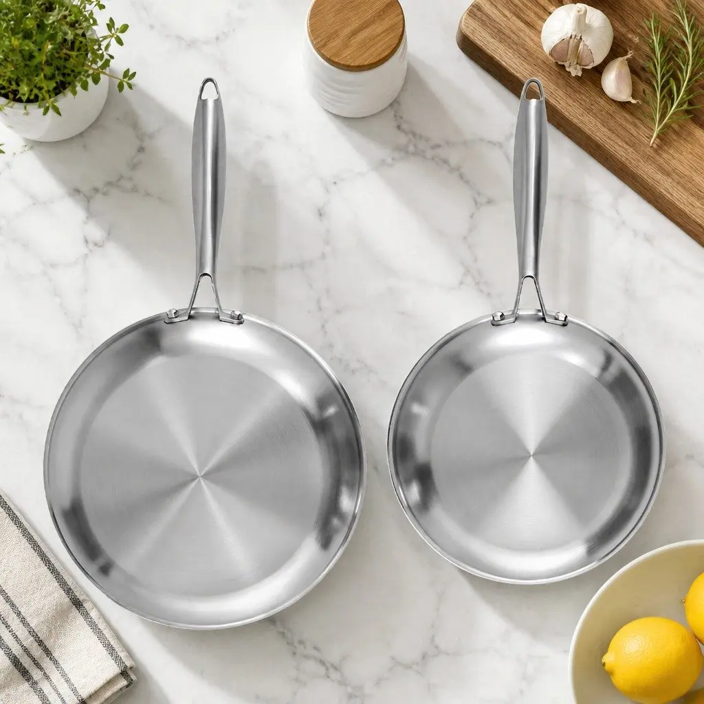 Stainless Steel Frying Pan Set Kitchen 25cm 30cm