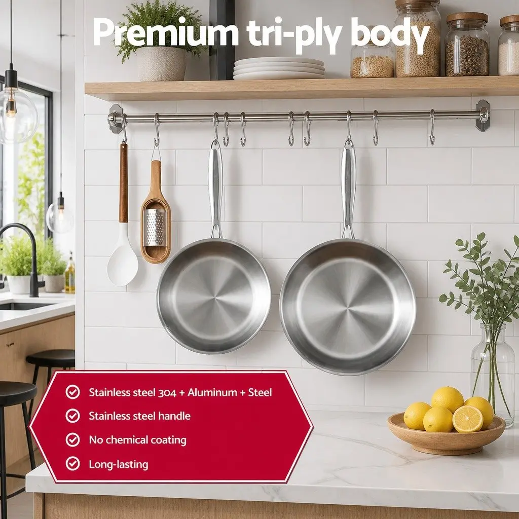 Stainless Steel Frying Pan Set Kitchen 25cm 30cm