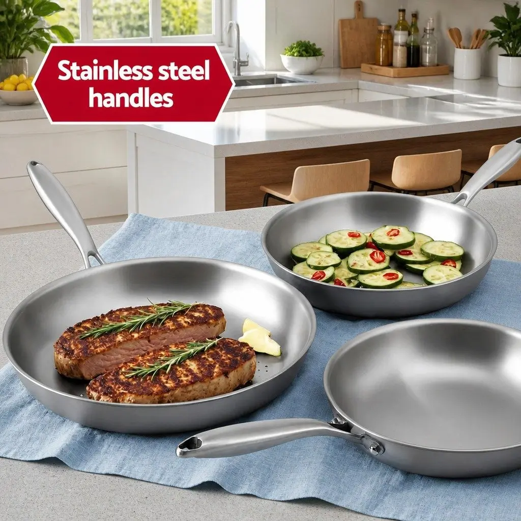 Stainless Steel Frying Pan Set Kitchen 25cm 30cm