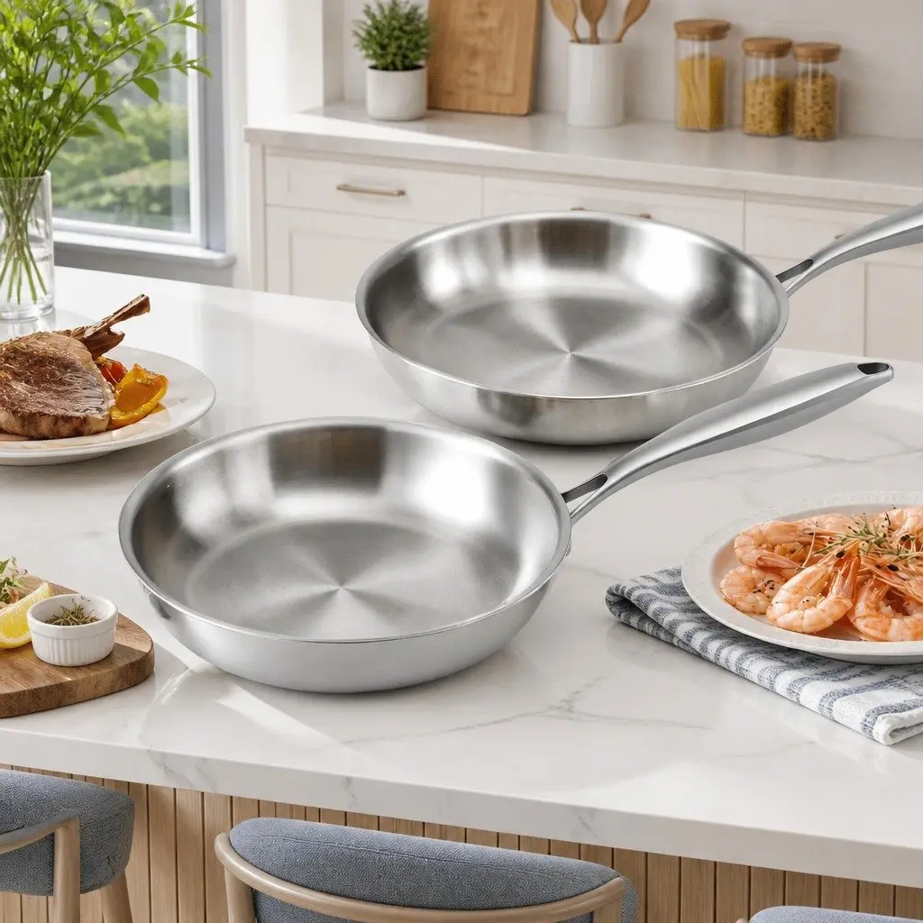 Stainless Steel Frying Pan Set Kitchen 25cm 30cm