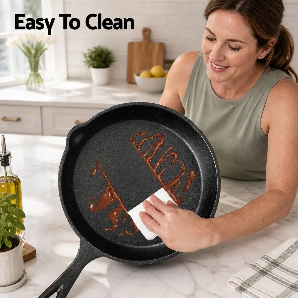 Cast Iron Frying Pan Set Kitchen 3 Piece Non Stick Cookware Skillet