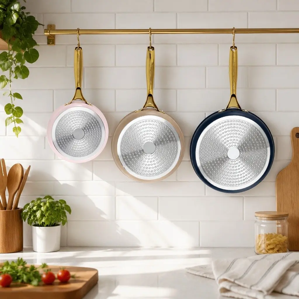 Frying Pan 3 Piece Set Ceramic Non-Stick Cookware Multi Colour Kitchen Skillet