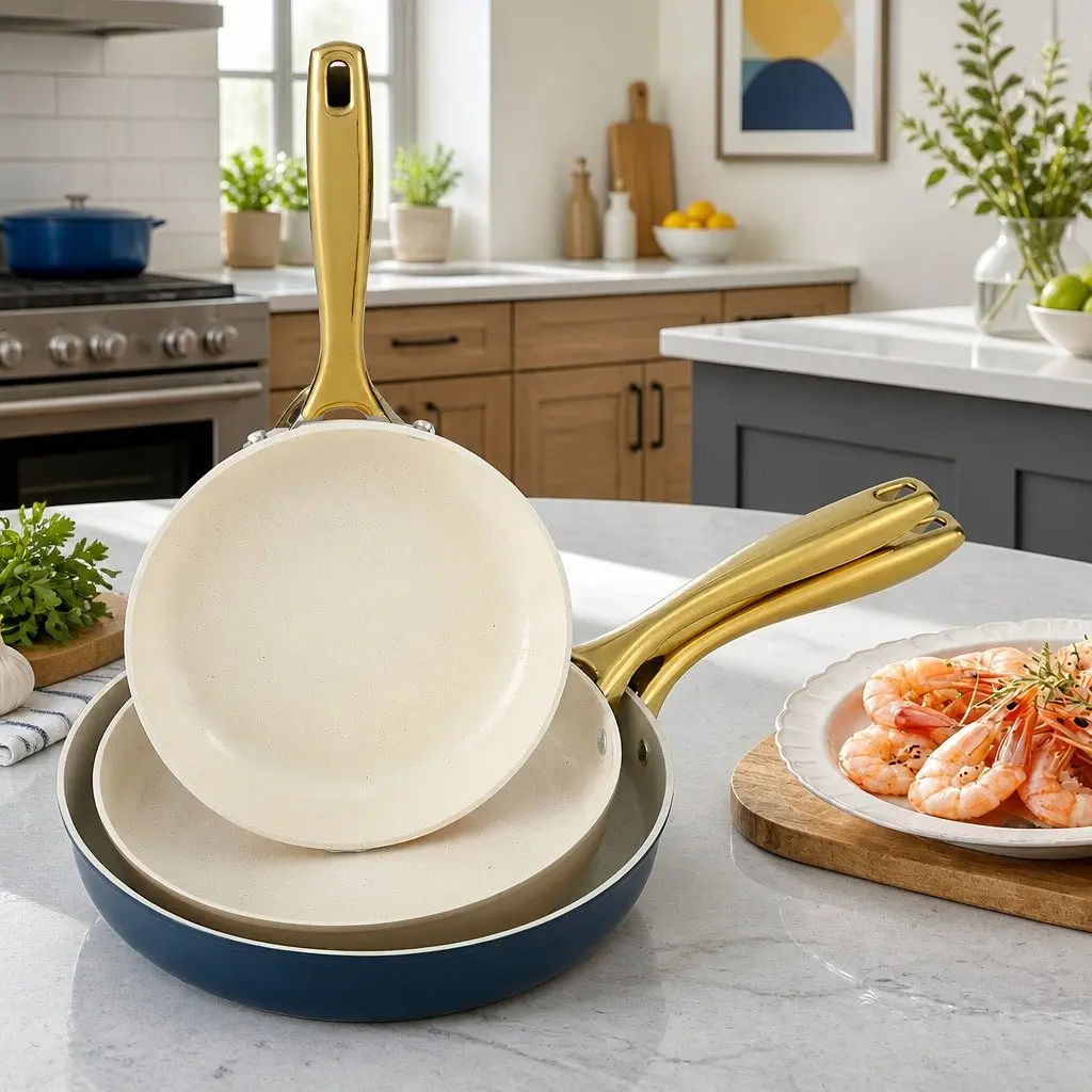 Frying Pan 3 Piece Set Ceramic Non-Stick Cookware Multi Colour Kitchen Skillet