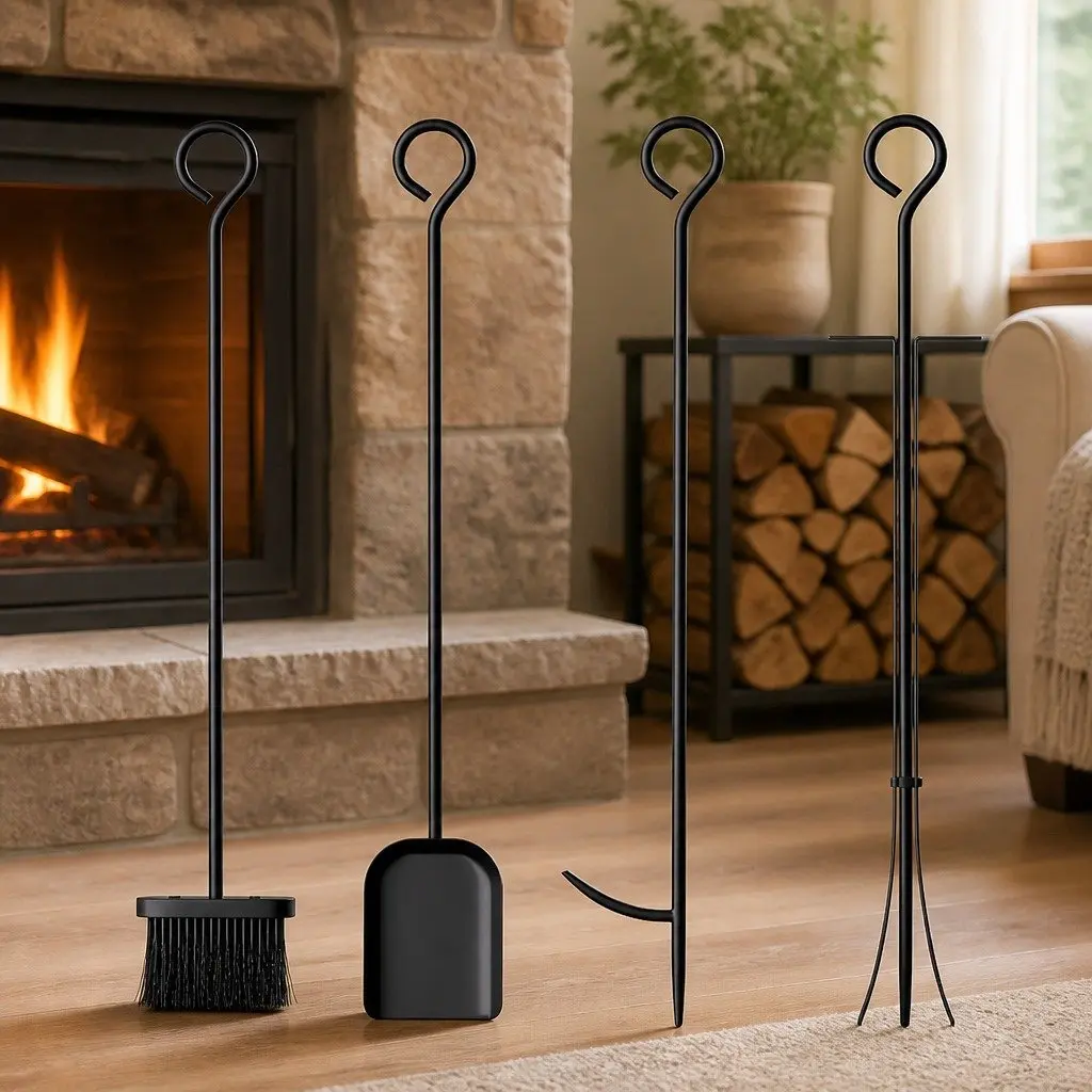 Firewood Rack Log Storage Holder with Fireplace Tools Set Heavy Duty Metal