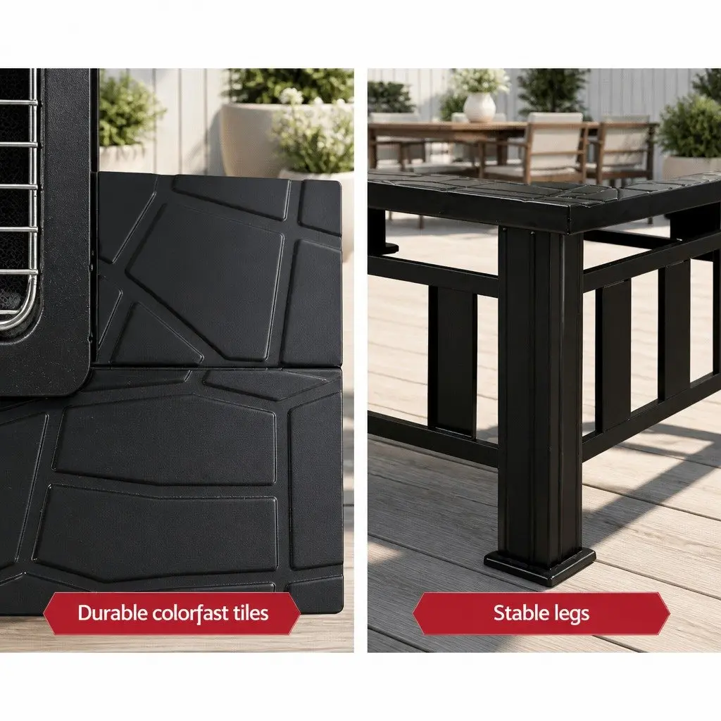 2-In-1 Fire Pit BBQ Grill Outdoor Table Black Steel Frame 81 x 81 x 45 cm Garden Heating Patio