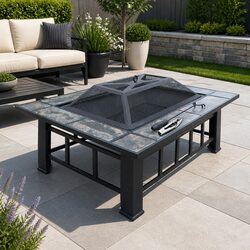 3-In-1 Table: Fire Pit, BBQ Grill, Ice Bucket - 94x71x44cm