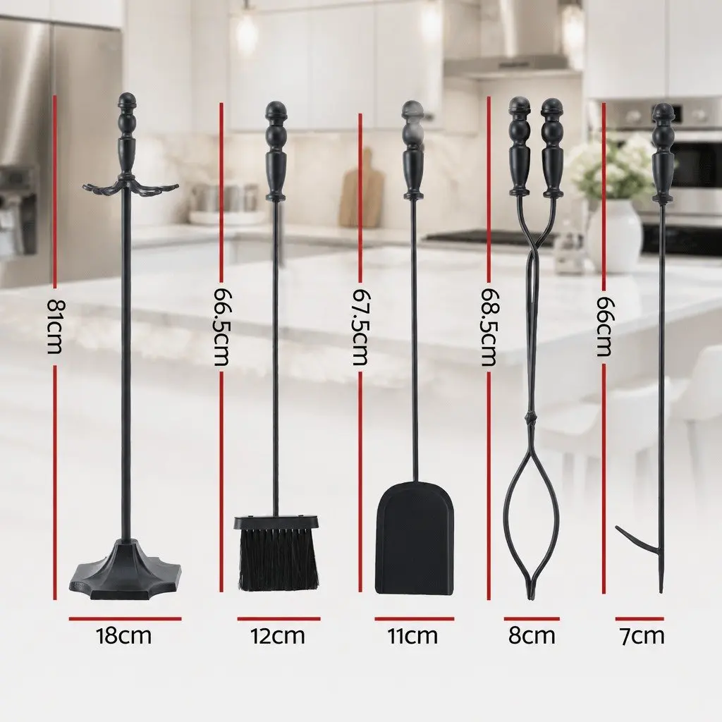 Fire Pit Tool Set 4 Piece Cast Iron Fireplace Poker Shovel Brush Clipper with